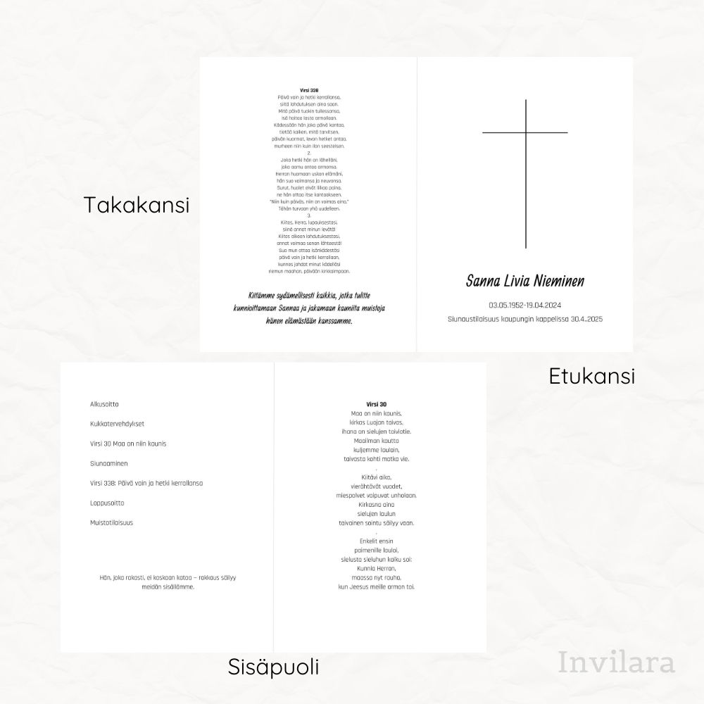 Tulostettava ja muokattava hautajaisohjelma pohja