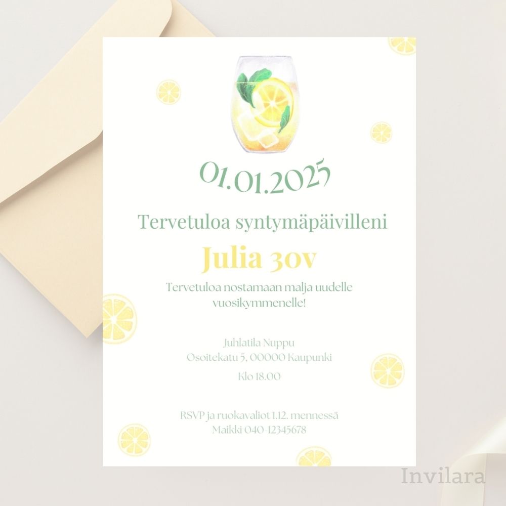 Aikuisten muokattavat ja tulostettavat tai digitaaliset syntymäpäiväkutsut