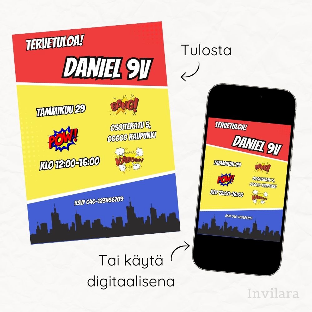 Lasten muokattavat ja tulostettavat tai digitaaliset syntymäpäiväkutsut