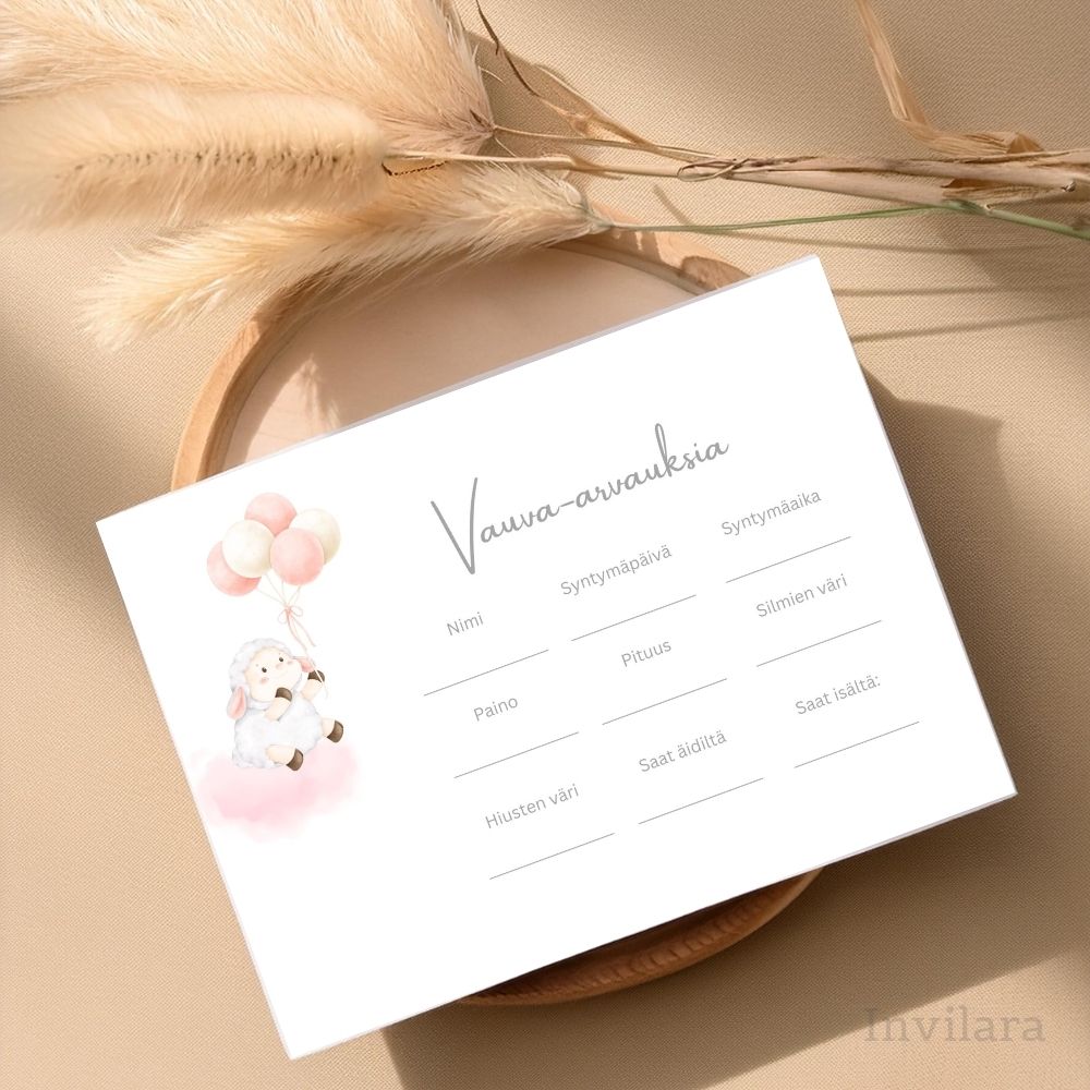 Tekemistä babyshowereille vauvakutsuille, vauva arvauksia, arvaa tulevan vauvan paino pituus nimi ja paljon muuta