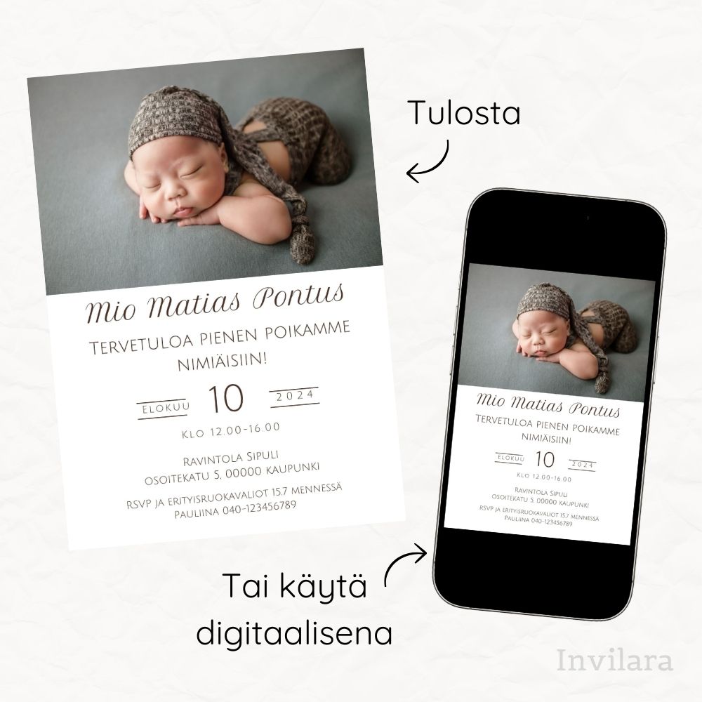 Muokattavat ja tulostettavat tai digitaaliset ristiäiskutsut ja nimiäiskutsut, ristiäiset nimiäiset