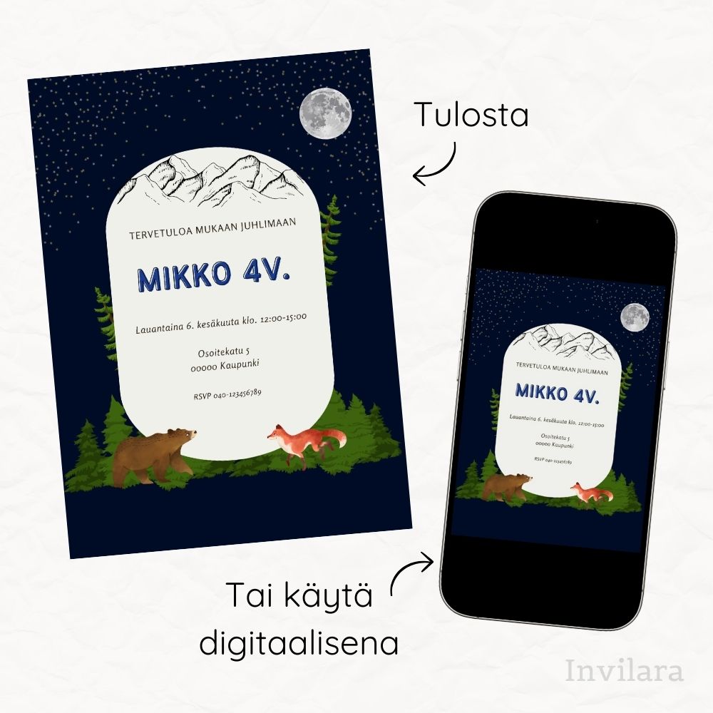 Lasten muokattavat ja tulostettavat tai digitaaliset syntymäpäiväkutsut