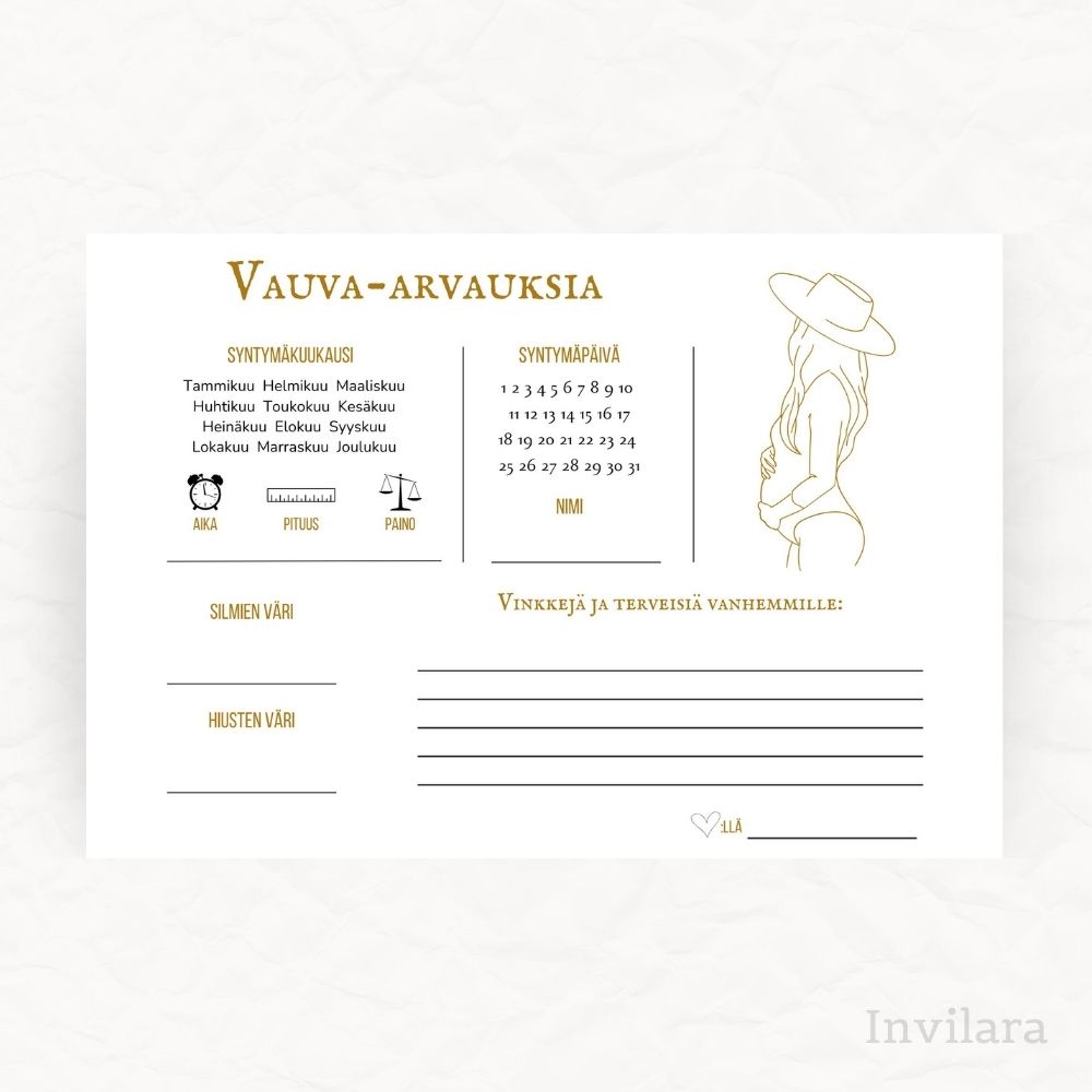 vauva arvaukset tehtäväkortti, arvaa vauvan paino pituus nimi ja paljon muuta