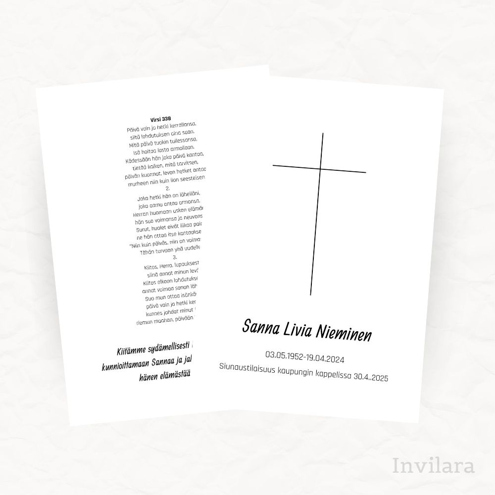 Muokattava ja tulostettava hautajaisohjelma