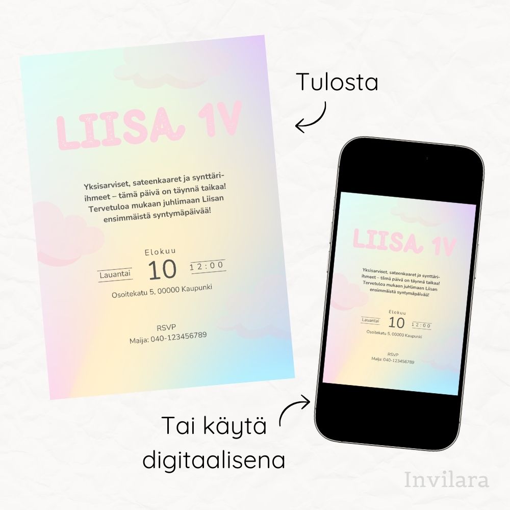 Lasten muokattavat ja tulostettavat tai digitaaliset syntymäpäiväkutsut