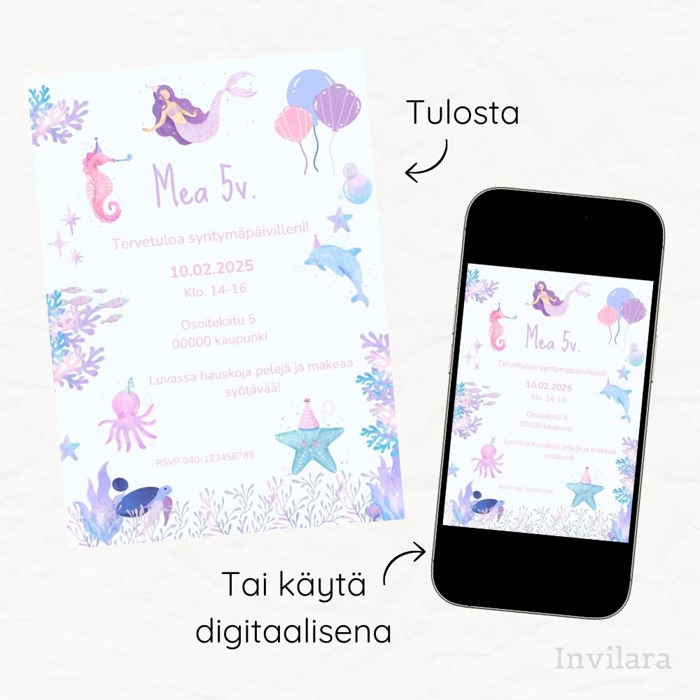 Lasten muokattavat ja tulostettavat tai digitaaliset syntymäpäiväkutsut