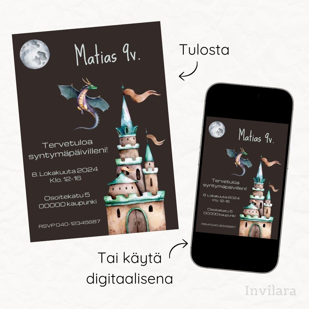 Lasten muokattavat ja tulostettavat tai digitaaliset syntymäpäiväkutsut