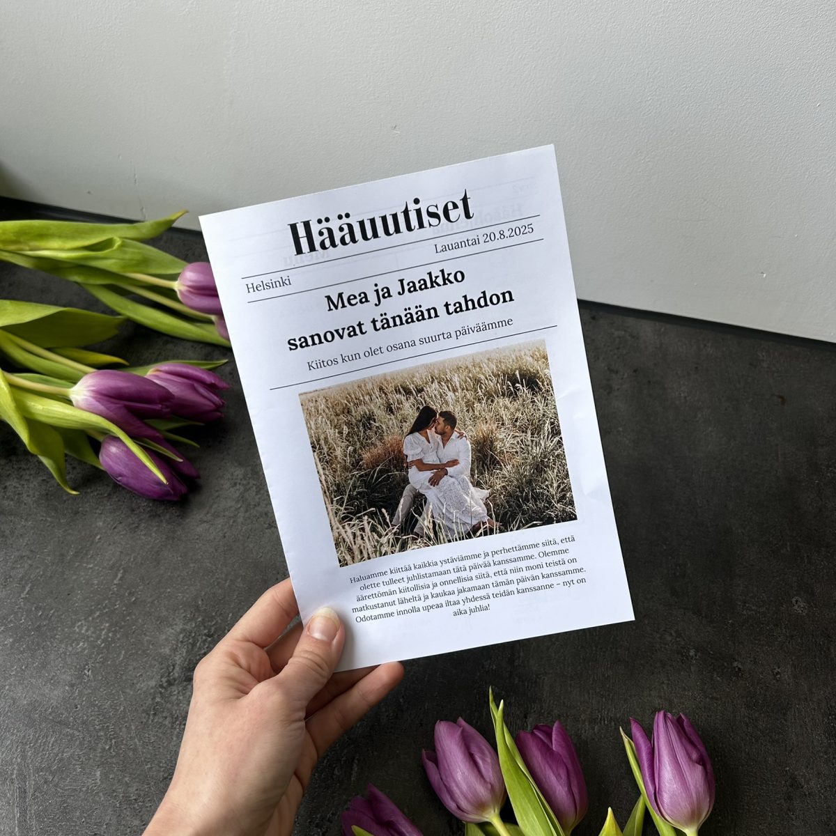 Hääuutiset hääsanomat, luo helposti ja nopeasti tulostettava hääuutinen häihisi.