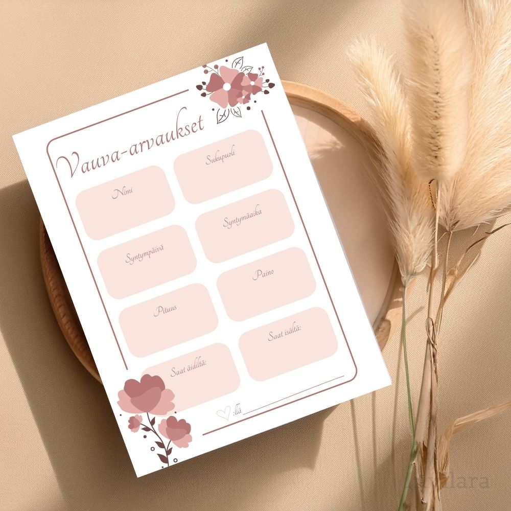 vauva arvaukset tehtäväkortti, arvaa vauvan paino pituus nimi ja paljon muuta