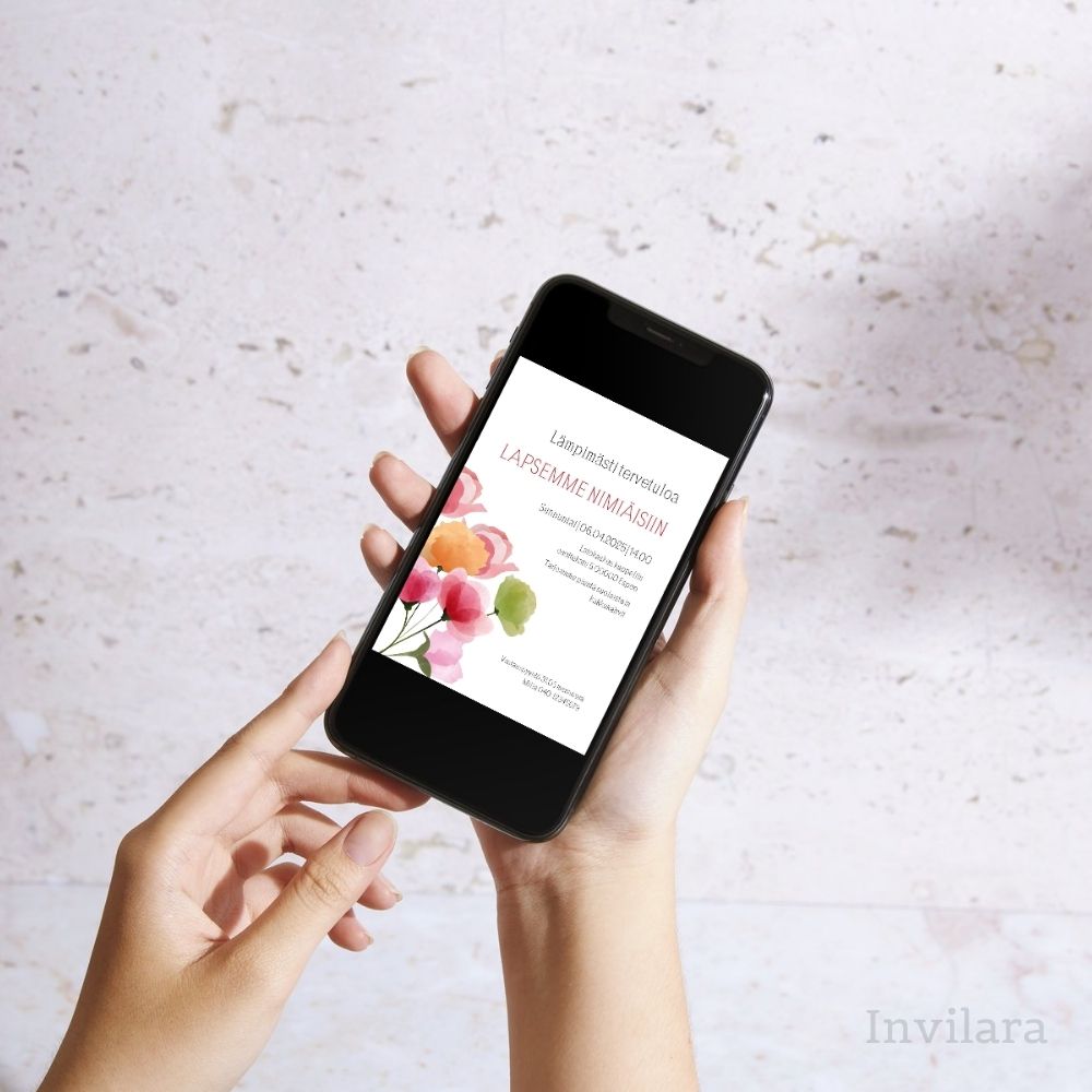 Muokattava ja tulostettava tai digitaalinen ristiäiskutsu tai nimiäiskutsu. Sähköinen kutsu kastejuhlaan.