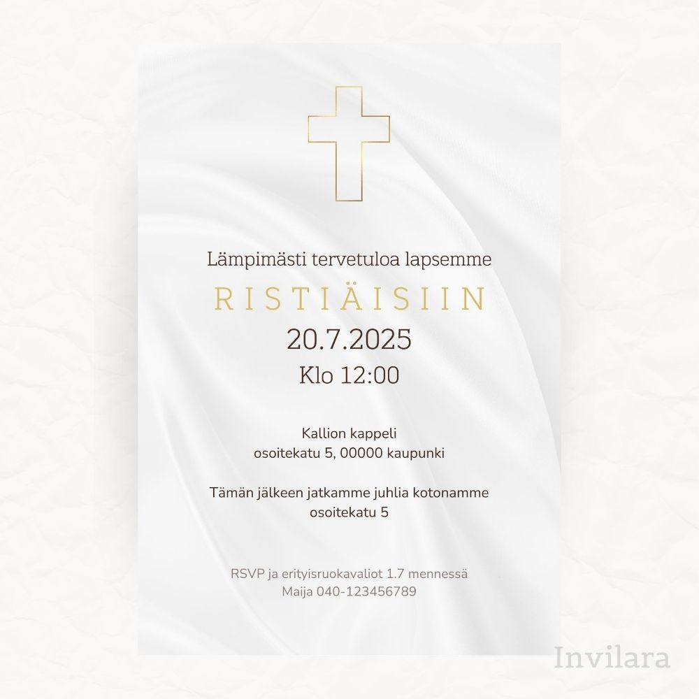 Muokattava ja tulostettava tai digitaalinen ristiäiskutsu tai nimiäiskutsu. Sähköinen kutsu kastejuhlaan.