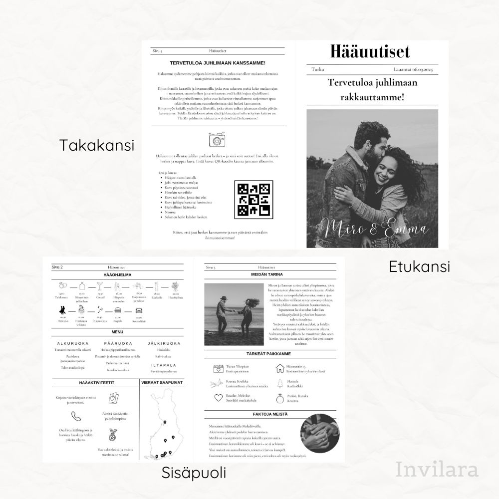 Hääuutiset hääsanomat, häiden suosittu yksityiskohta, tulostettava ja muokattava häiden paperitarvikkeet