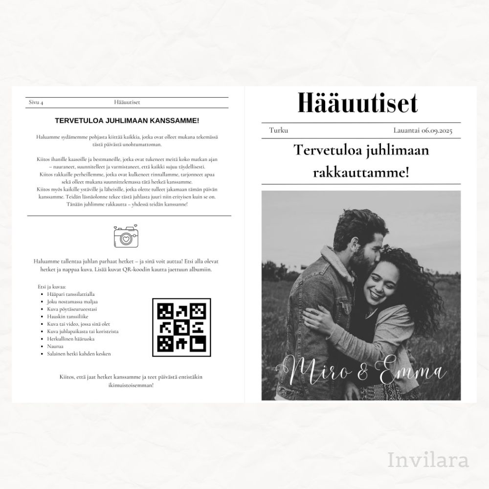 Hääuutiset hääsanomat, häiden suosittu yksityiskohta, tulostettava ja muokattava häiden paperitarvikkeet