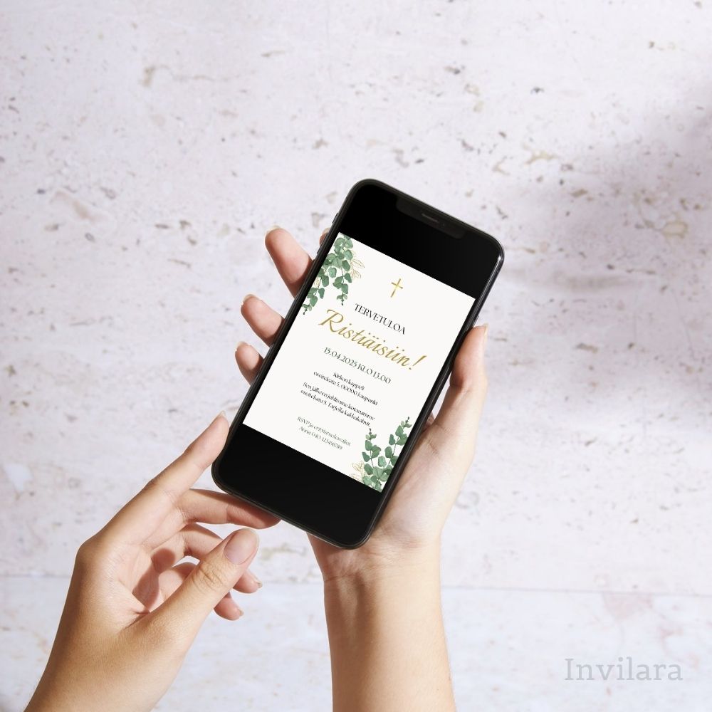 Digitaalinen muokattava ristiäiskutsu tai nimiäiskutsu, tulostettava ristiäiskutsu