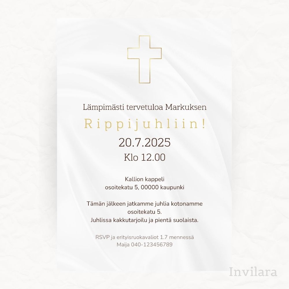 Digitaalinen muokattava rippijuhla kutsukortti, rippikutsu