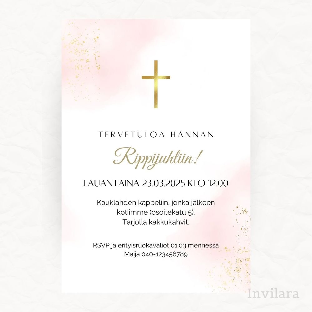 Digitaalinen muokattava rippijuhla kutsukortti, rippikutsu