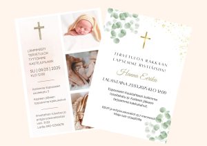 Helposti muokattava ja tulostettava tai sähköinen ristiäiskutsu tai nimiäiskutsu