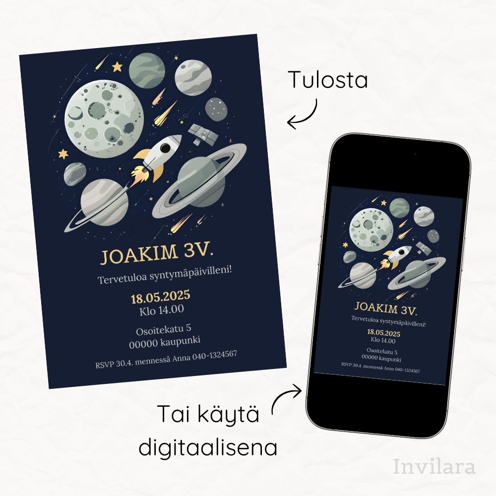 Lasten muokattavat ja tulostettavat tai digitaaliset syntymäpäiväkutsut