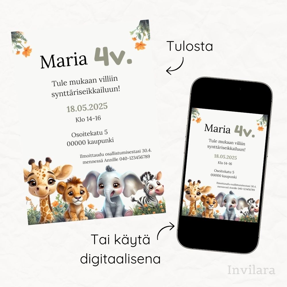 Lasten muokattavat ja tulostettavat tai digitaaliset syntymäpäiväkutsut