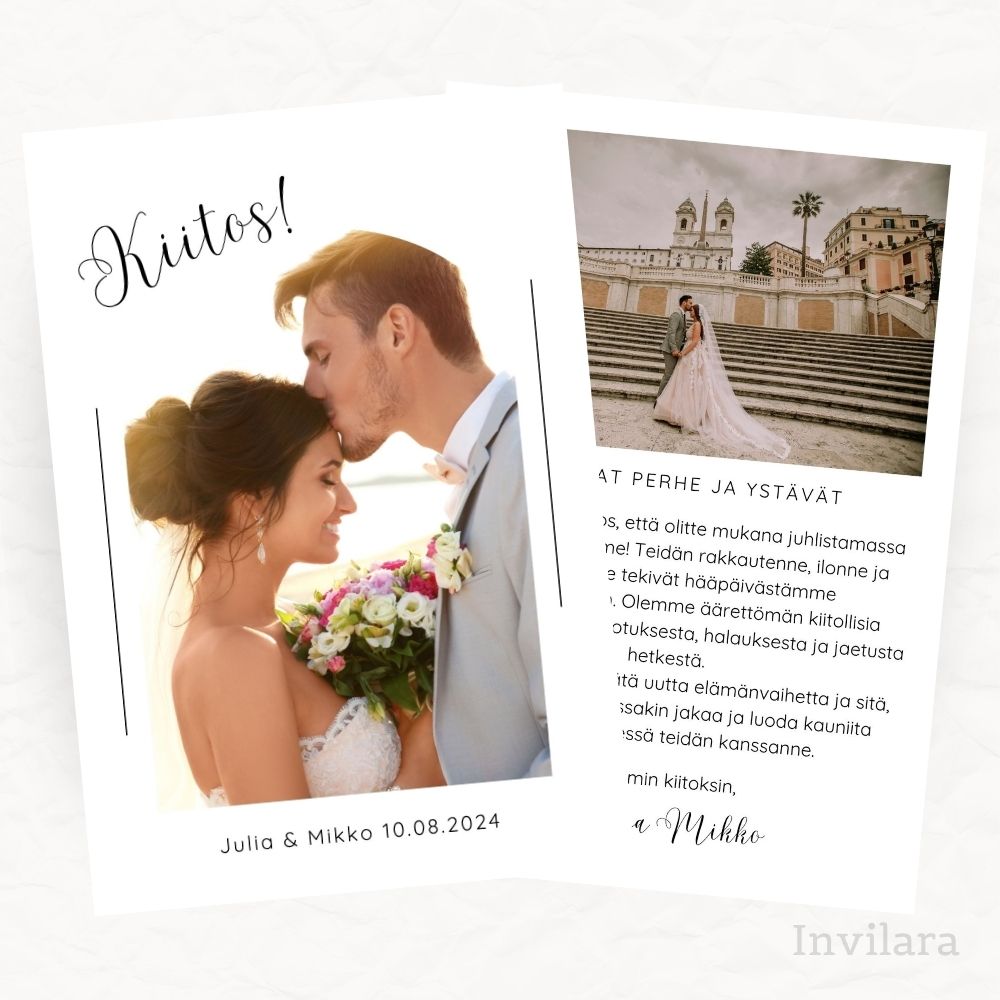 Häät kiitoskortti, häiden kiitoskortti muokattava ja tulostettava