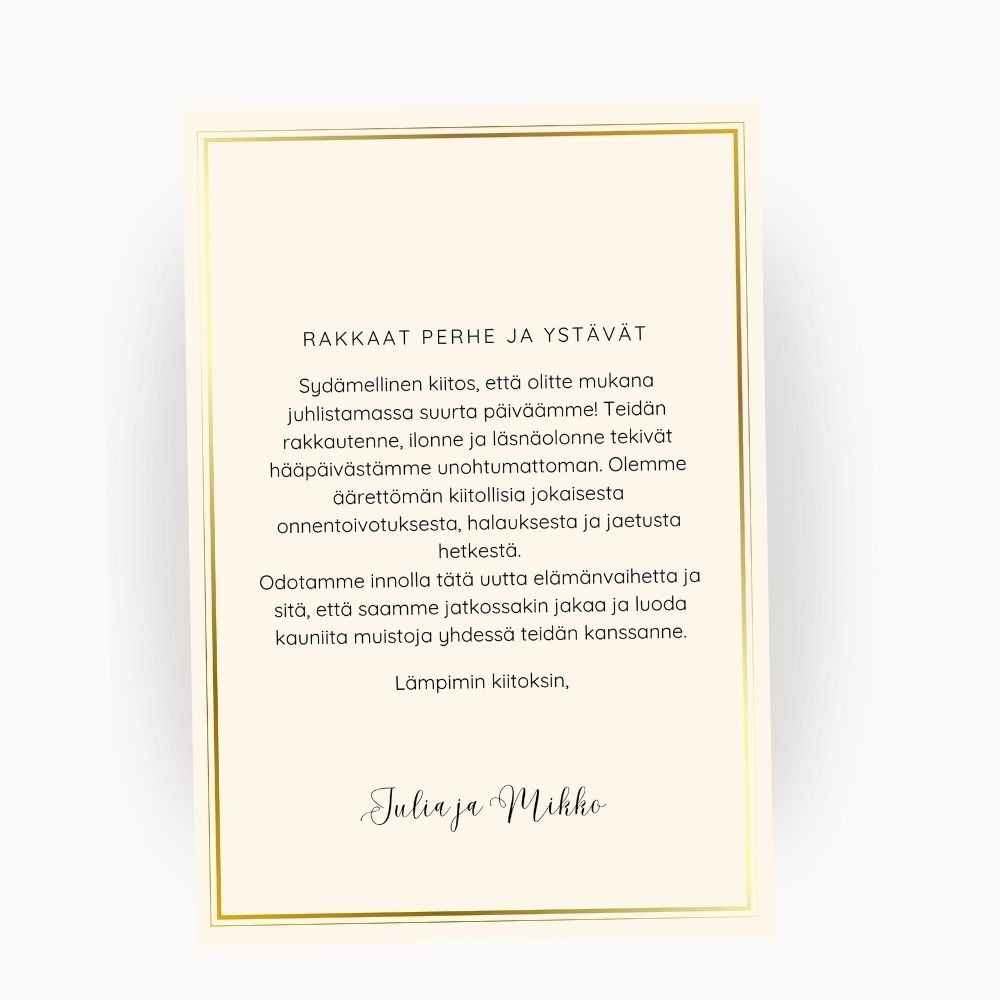 Häät kiitoskortti, häiden kiitoskortti muokattava ja tulostettava