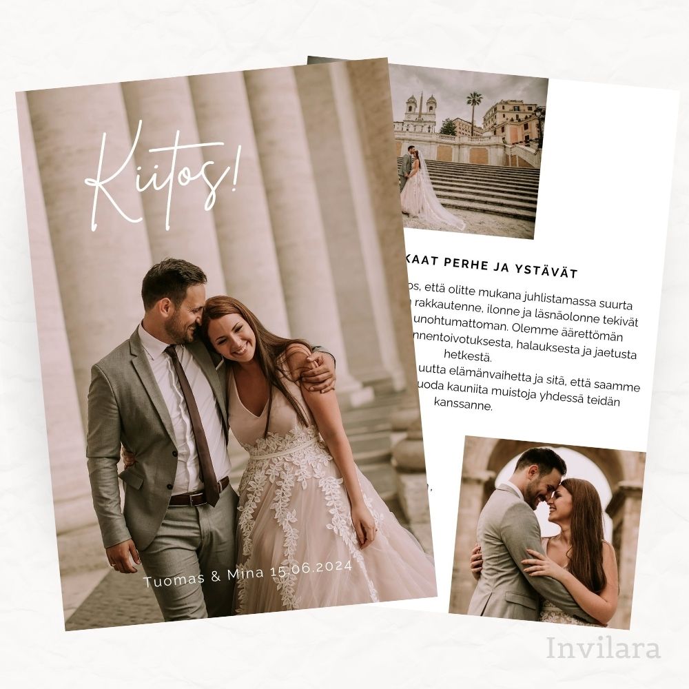 Häät kiitoskortti, häiden kiitoskortti muokattava ja tulostettava