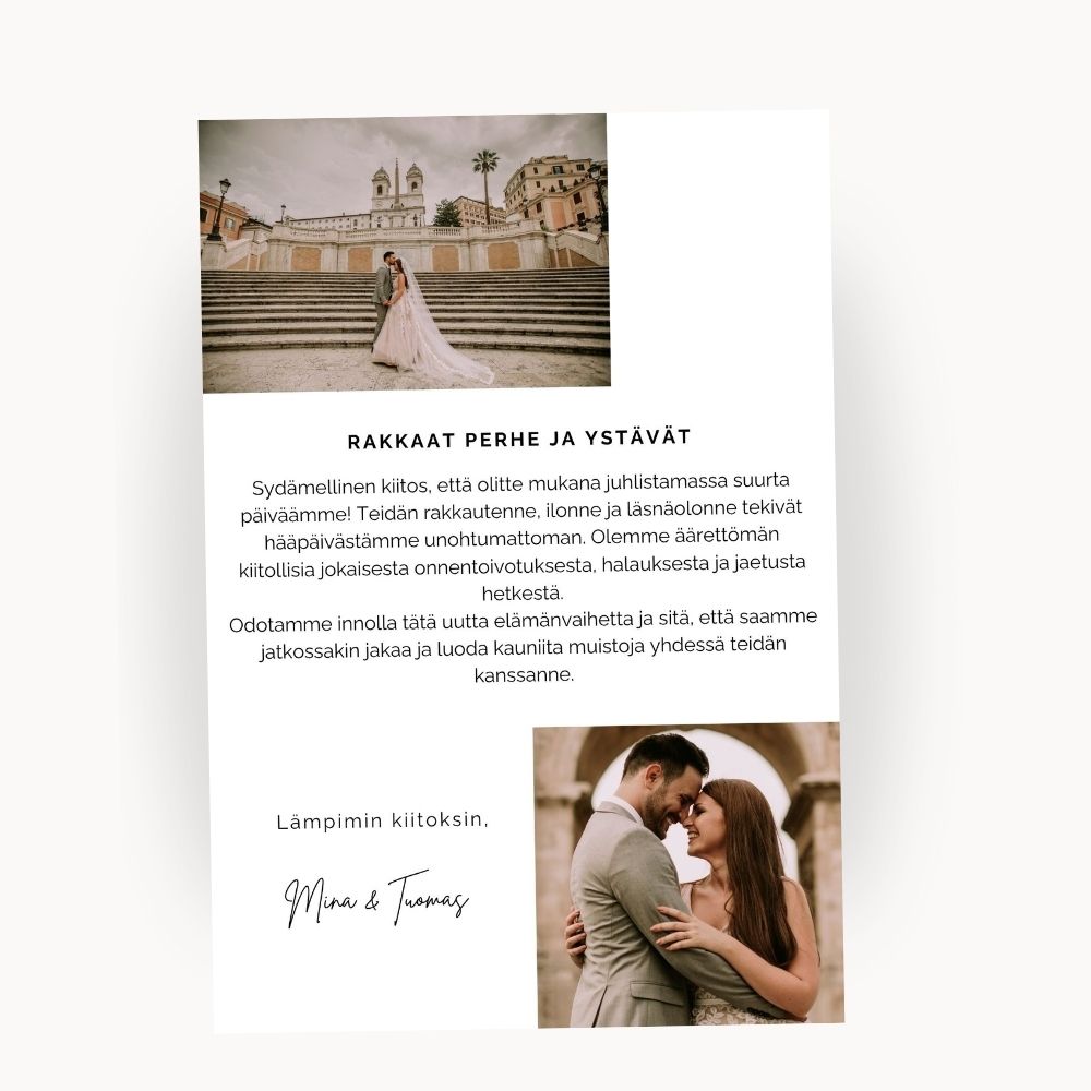 Häät kiitoskortti, häiden kiitoskortti muokattava ja tulostettava