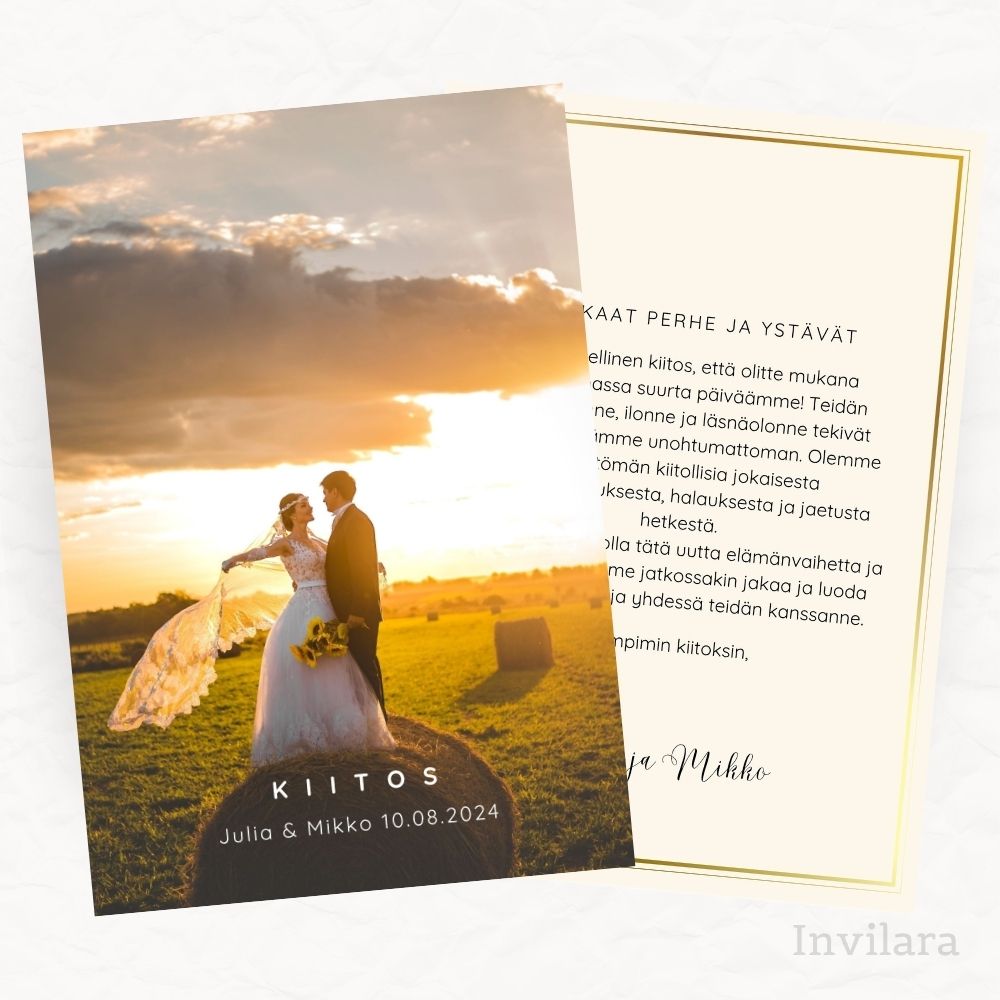 Häät kiitoskortti, häiden kiitoskortti muokattava ja tulostettava