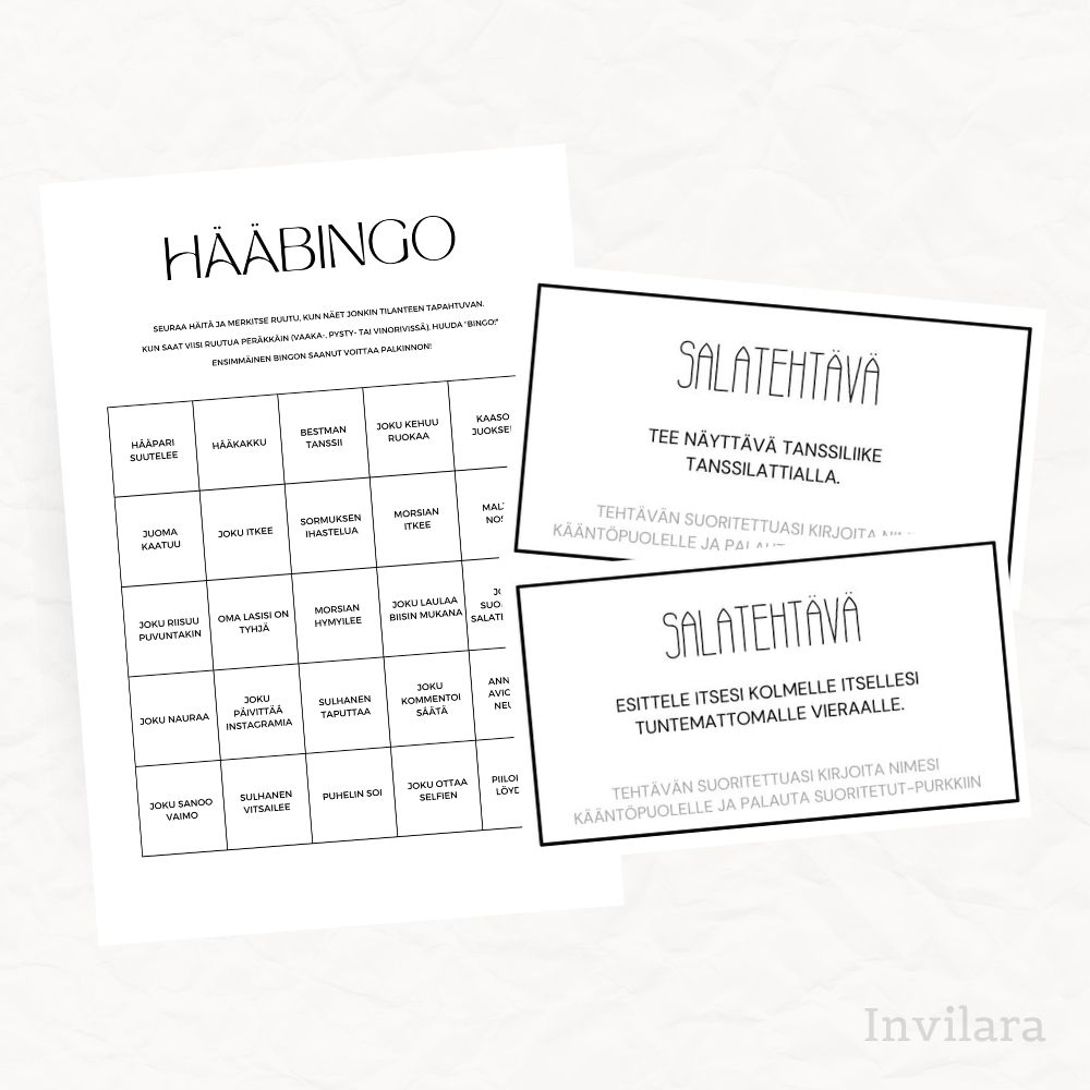 Hääbingo ja salatehtävät häihin