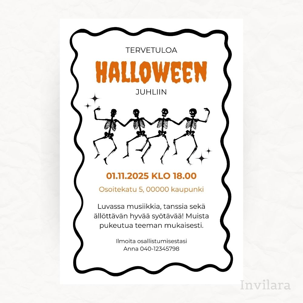 Digitaalinen tai tulostettava halloweenkutsu