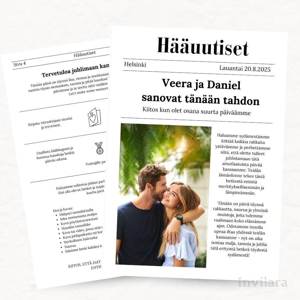 Hääuutiset hääsanomat, häiden suosittu yksityiskohta, tulostettava ja muokattava häiden paperitarvikkeet