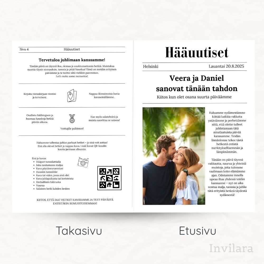 Hääuutiset hääsanomat, häiden suosittu yksityiskohta, tulostettava ja muokattava häiden paperitarvikkeet