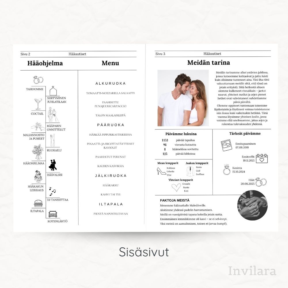 Hääuutiset hääsanomat, häiden suosittu yksityiskohta, tulostettava ja muokattava häiden paperitarvikkeet