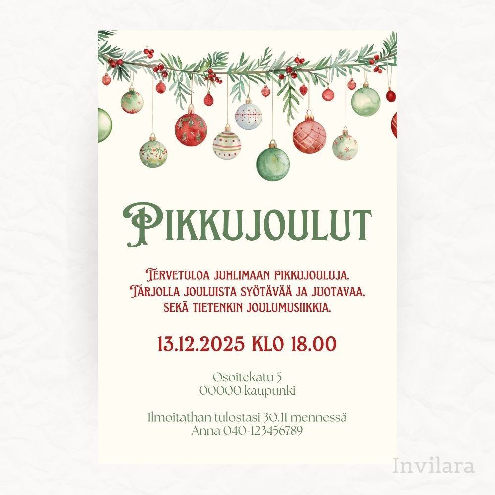 Digitaalinen ja muokattava joulujuhlakutsu tai pikkujoulukutsu