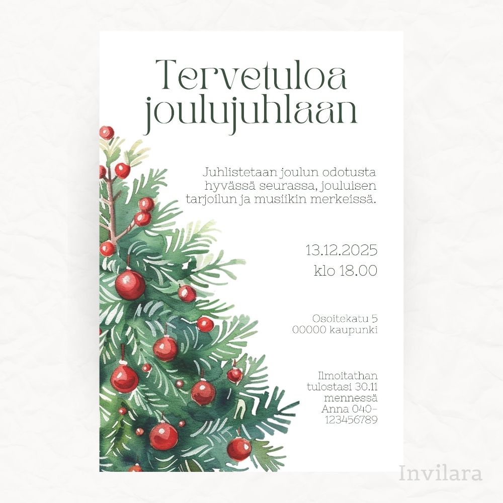 Digitaalinen ja muokattava joulujuhlakutsu tai pikkujoulukutsu