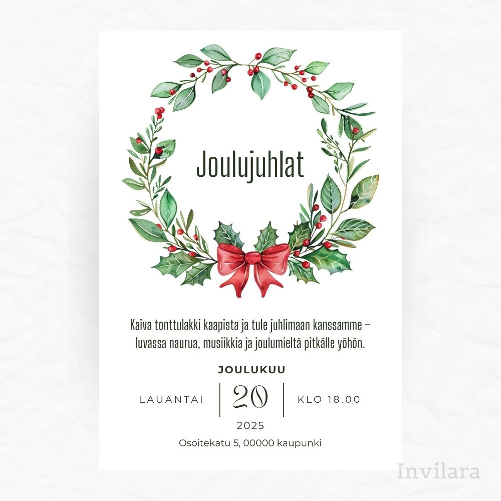 Digitaalinen ja muokattava joulujuhlakutsu tai pikkujoulukutsu