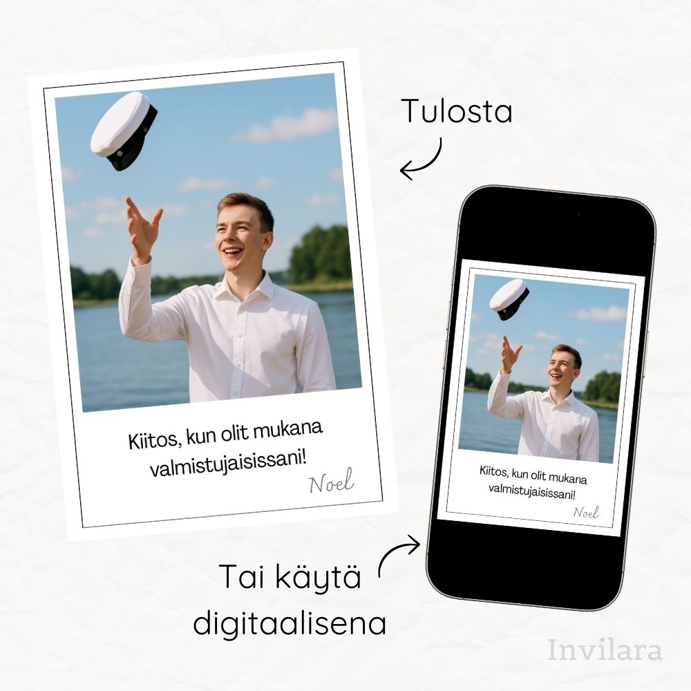 Digitaalinen valmistujaisten kiitoskortti