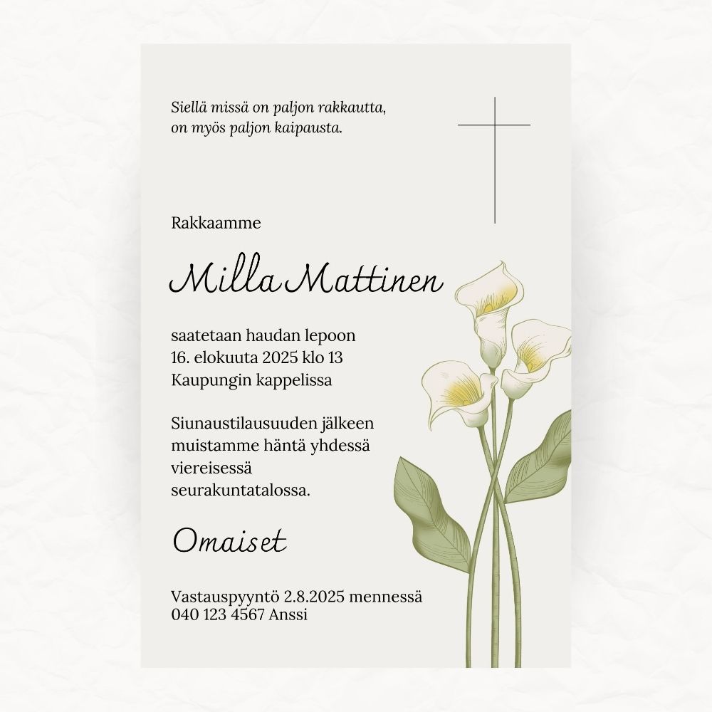 Digitaalinen tai tulostettava hautajaiskutsu
