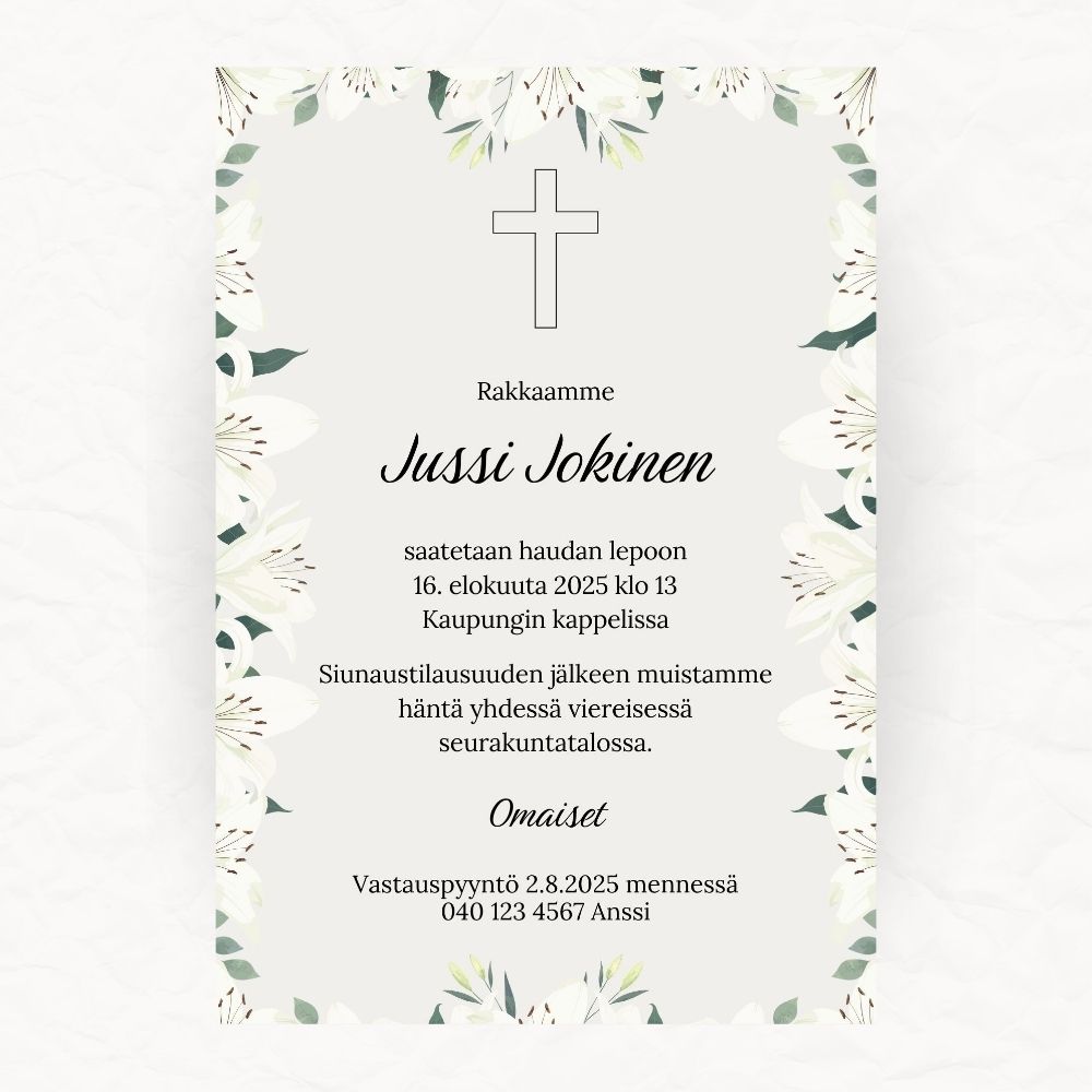 Digitaalinen tai tulostettava hautajaiskutsu